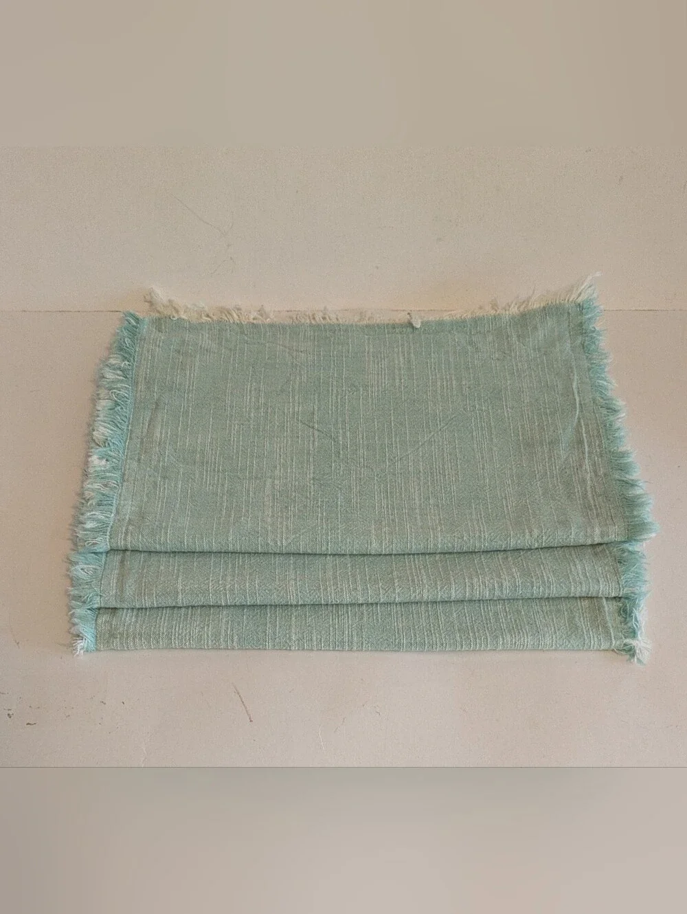 Pier 1 Imports Light Aqua Fringed Linen Cotton Placemats Bundle 3